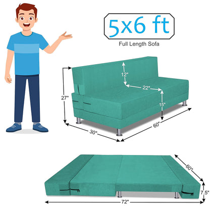 Adorn India Easy Alyn Plus Stripes 3 Seater Sofa Cum Bed (5X6) (Aqua Blue) (1 Year Warranty)
