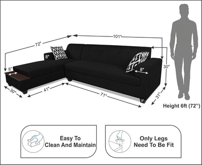 Adorn India Blazer L Shape 6 Seater Sofa Set (Left Side) (Black)