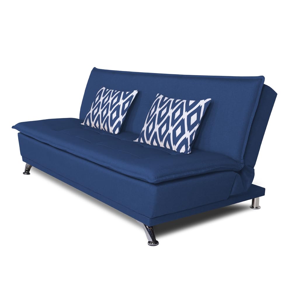 Adorn India Arden 4 Seater Rhombus Sofa Cum Bed 4 X 6 (Blue) (3 Year Warranty)