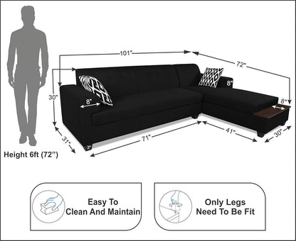 Adorn India Blazer L Shape 6 Seater Sofa Set (Right Side) (Black)
