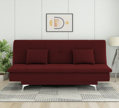 Adorn India Premium New Aspen 3 Seater Sofa Cum Bed 4X6 Velvet Suede with 2 Cushions (Color Maroon) and Suitable for All Indoor, with 3 Years Warranty