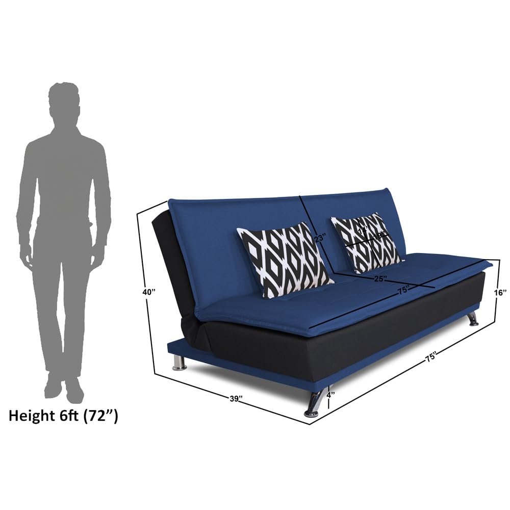 Adorn India Arden 4 Seater Rhombus Sofa Cum Bed 4 X 6 (Blue & Black) (3 Year Warranty)
