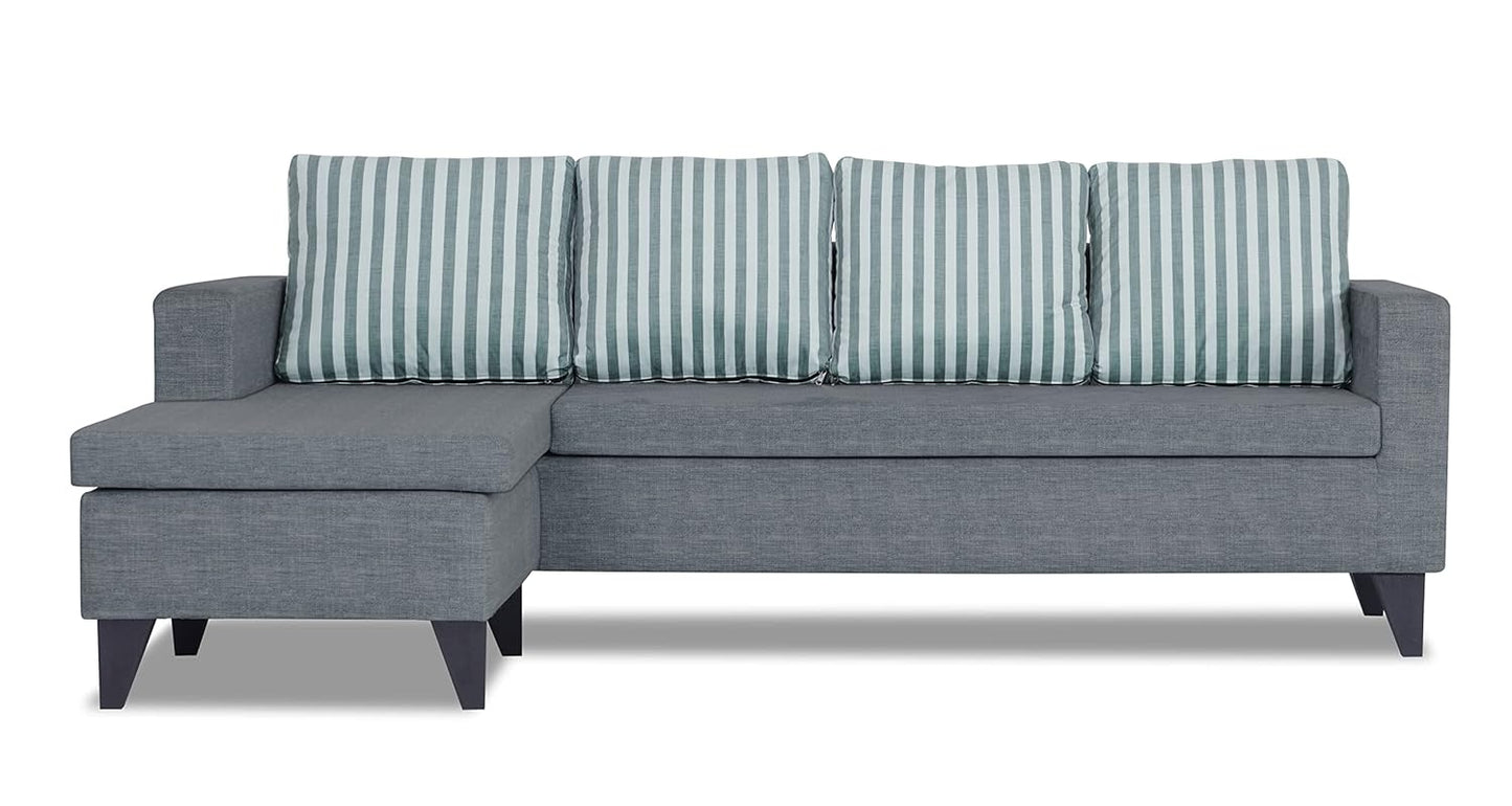 Adorn India Abington Stripes L Shape 5 Seater Sofa Set LHS (Grey) (3 Year Warranty)
