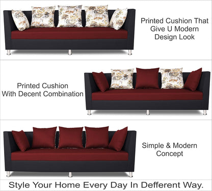 Adorn India Alica 3+2+1 Six Seater Sofa Set (Maroon & Black)