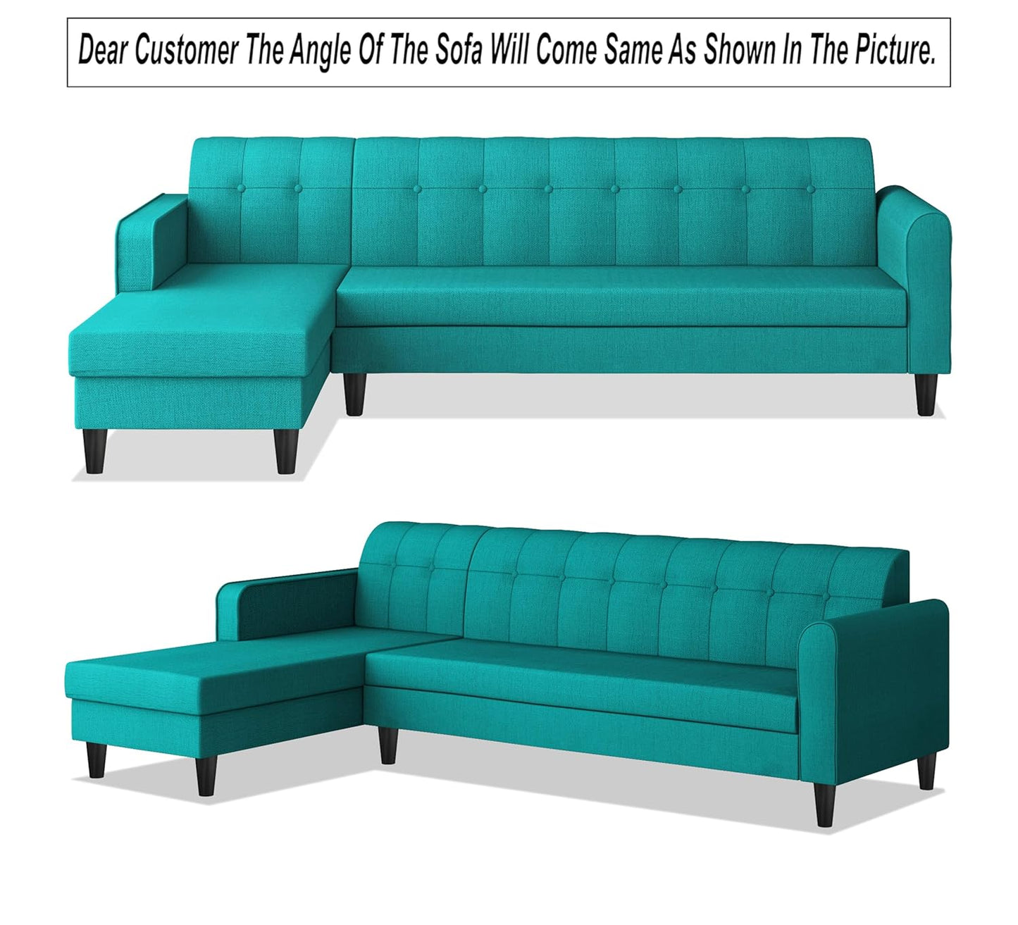 Adorn India Rio Elegant L Shape 8 Seater Sofa Set with Center Table and 2 Ottoman Puffy (LHS) (Aqua Blue) (3 Year Warranty)