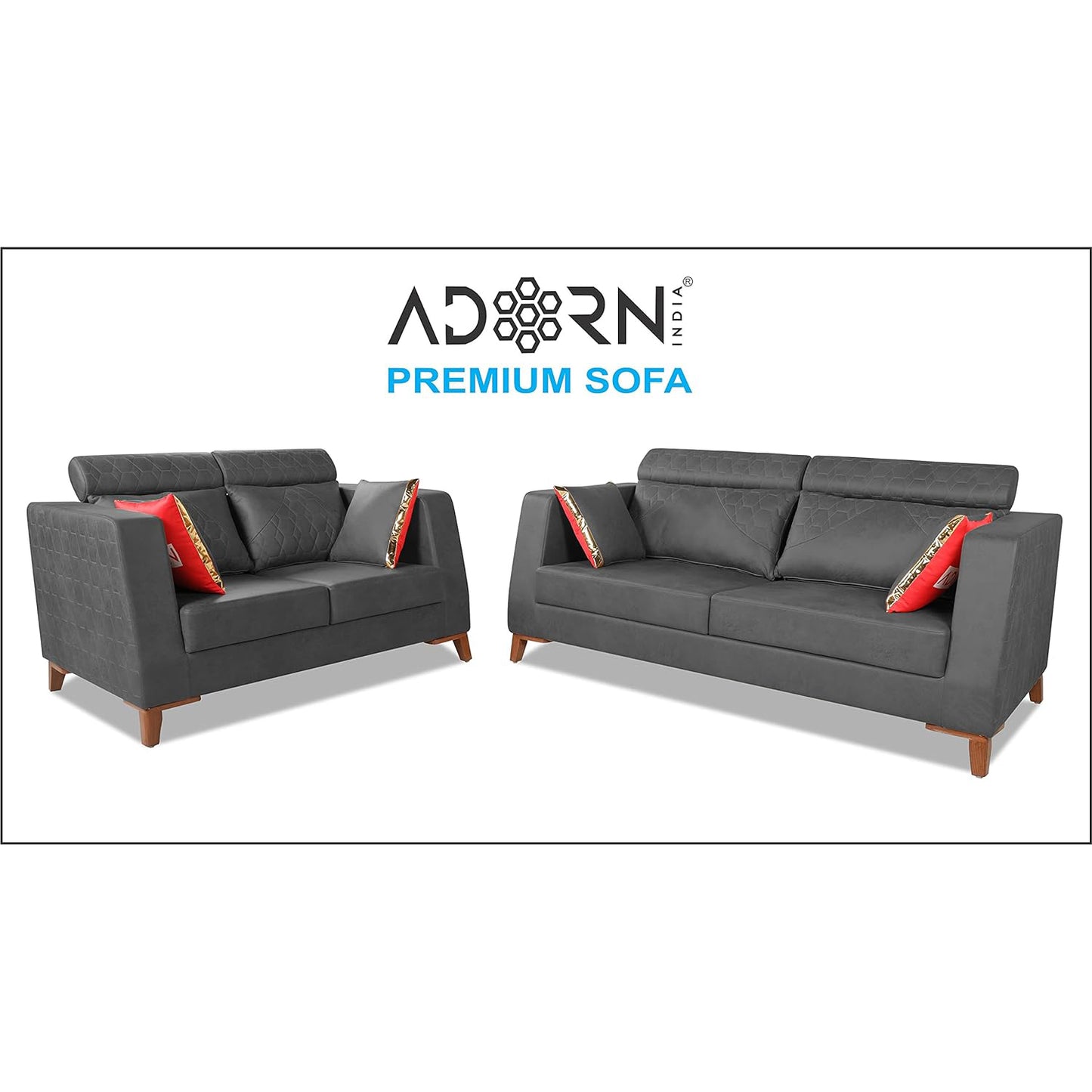 Adorn India Premium Pluto 3+2 Five Seater Sofa Set (Grey)