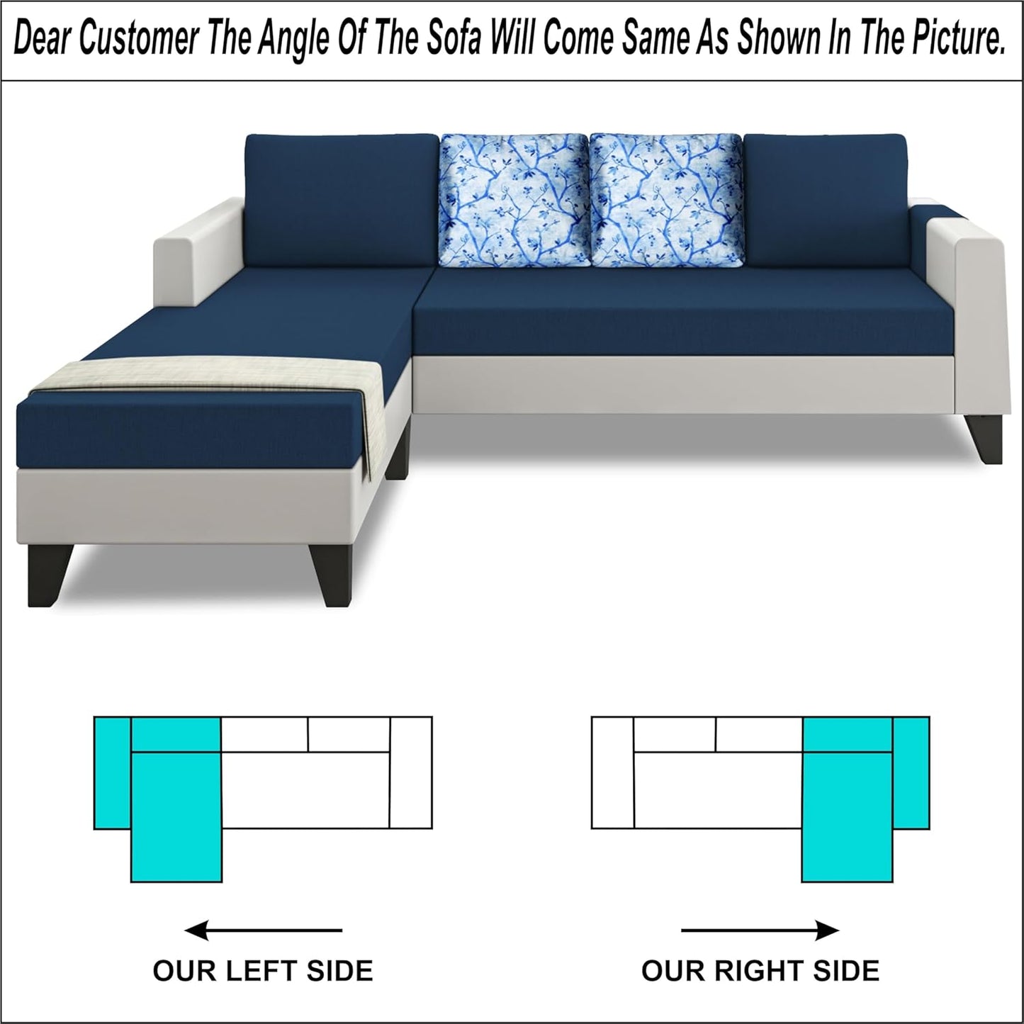 Adorn India Ashley Digital Print Leatherette Fabric L Shape 5 Seater Sofa Set LHS (Blue & White) (3 Year Warranty)