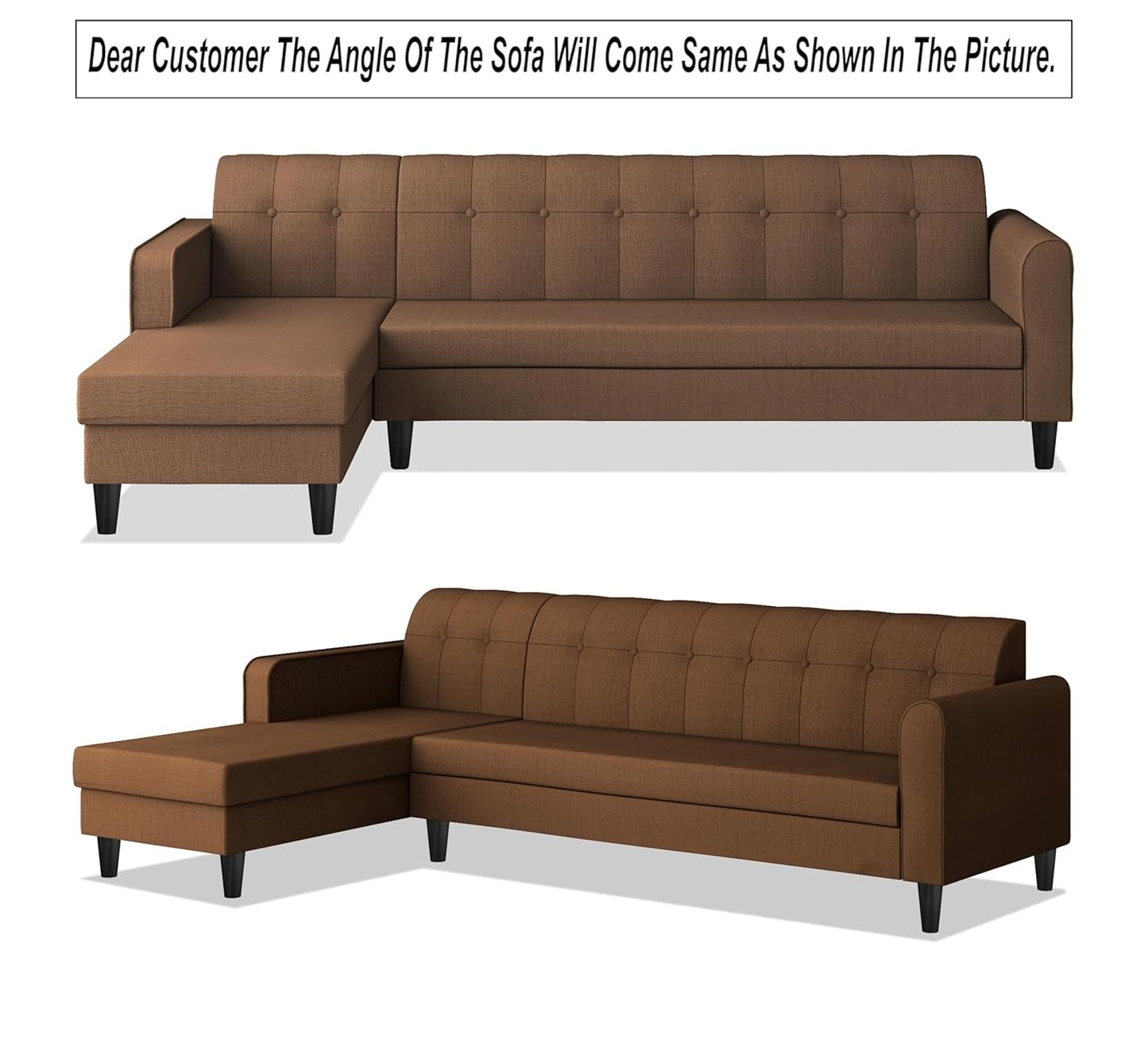 Adorn India Rio Elegant L Shape 8 Seater Sofa Set with Center Table and 2 Ottoman Puffy (LHS) (Brown) (3 Year Warranty)