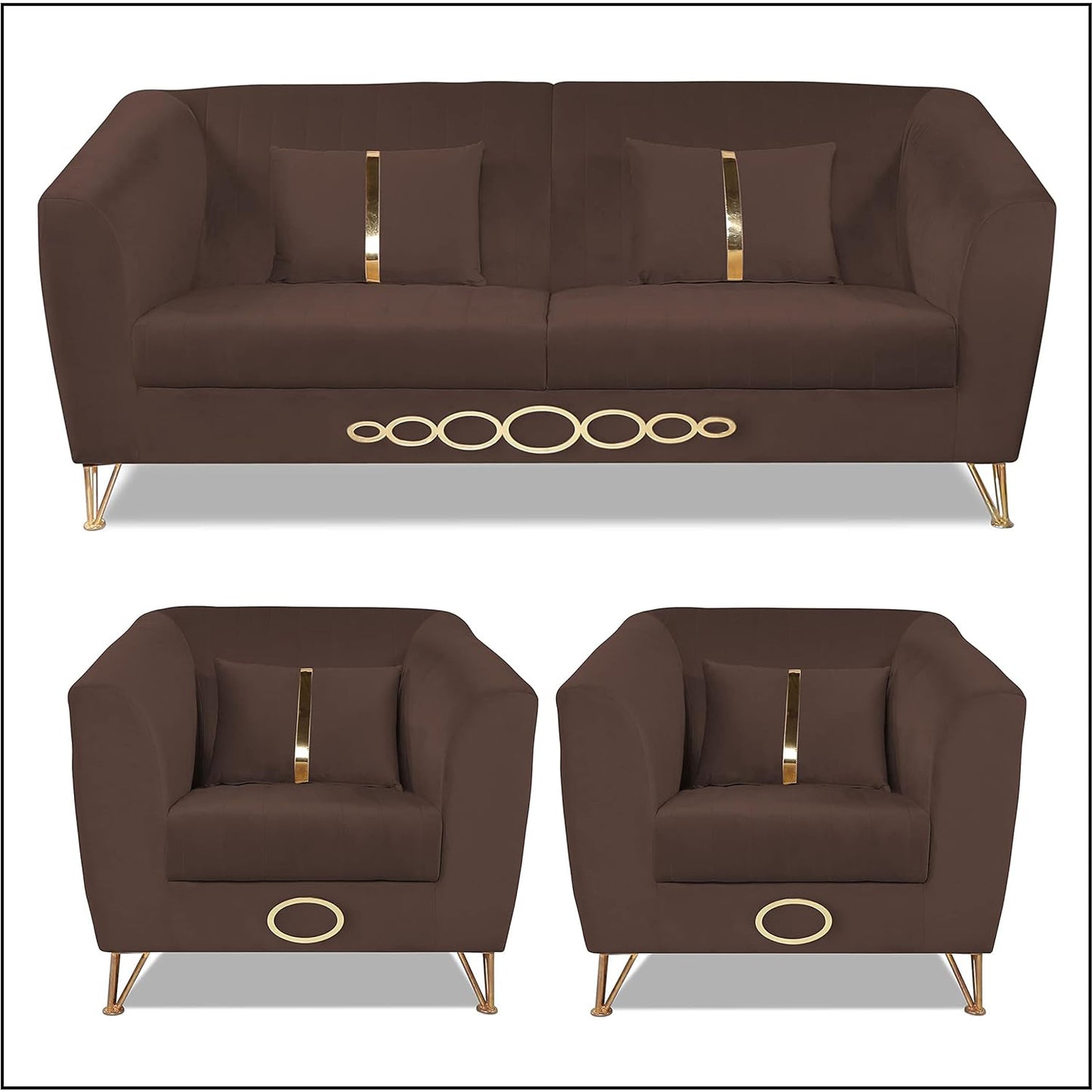 Adorn India Premium Camilla 3-1-1 5 Seater Sofa Set (Velvet Fabric Colour Brown)