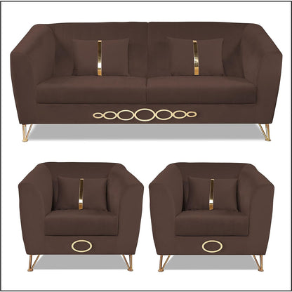 Adorn India Premium Camilla 3-1-1 5 Seater Sofa Set (Velvet Fabric Colour Brown)