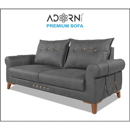 Adorn India Premium Jarvis 3 Seater Sofa (Leatherette Suede Fabric Color Grey)