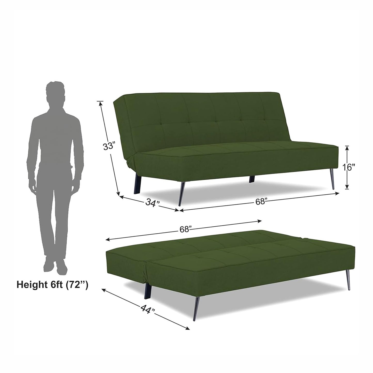 Adorn India Benjamin 3 Seater Sofa Cum Bed (Green) (3 Year Warranty)