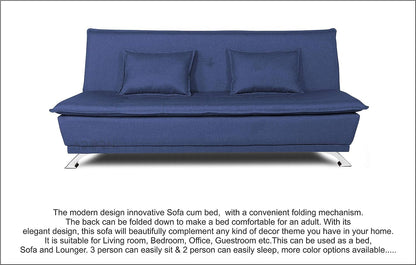 Adorn India Arden 4 Seater Plain Sofa Cum Bed 4 X 6 (Blue) (3 Year Warranty)