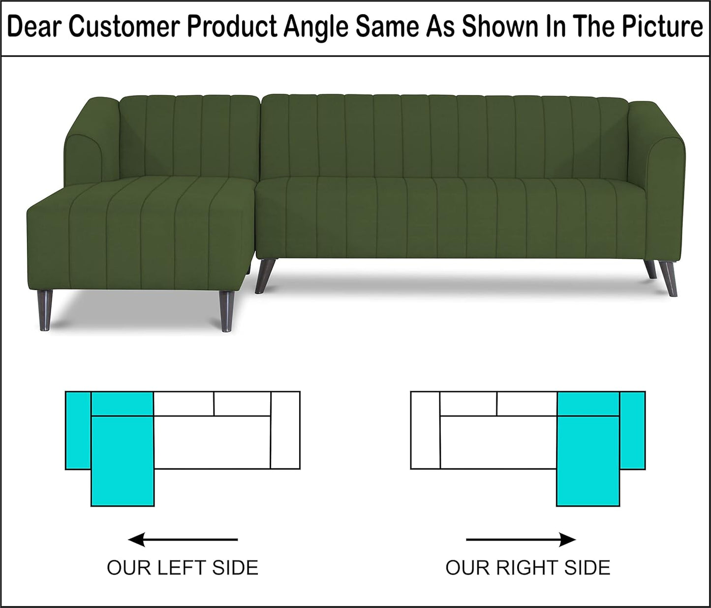 Adorn India Premium Laurel L Shape 6 Seater Sofa Set (LHS) (Green) (3 Year Warranty)