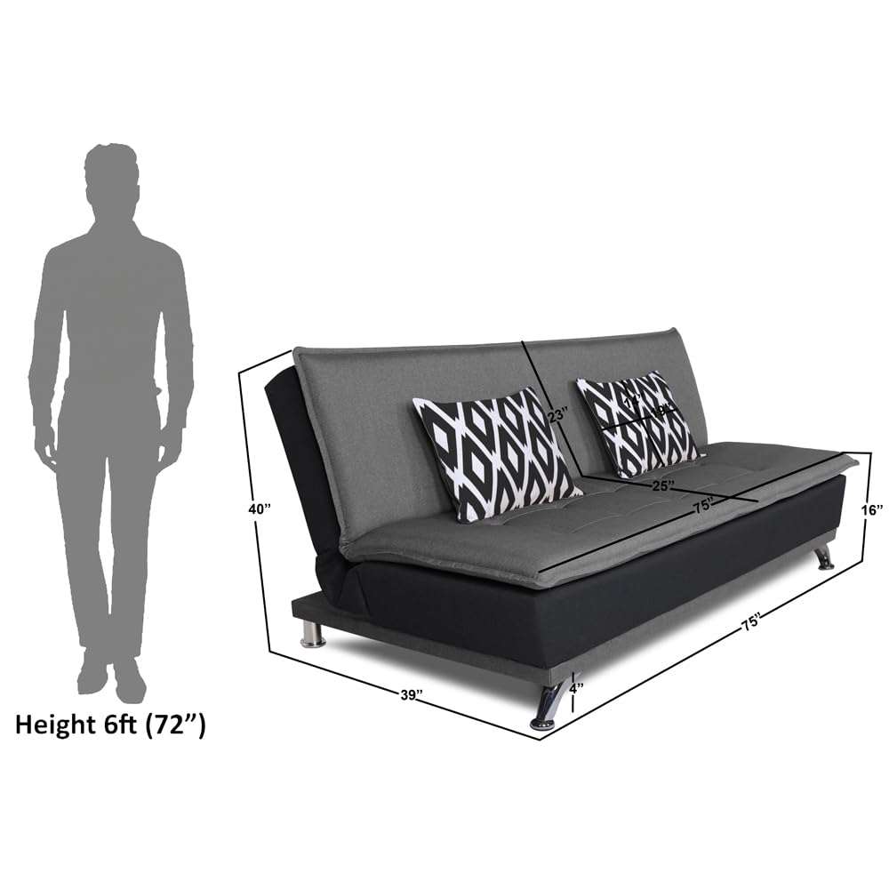 Adorn India Arden 4 Seater Rhombus Sofa Cum Bed 4 x 6 (Grey & Black) (3 Year Warranty)