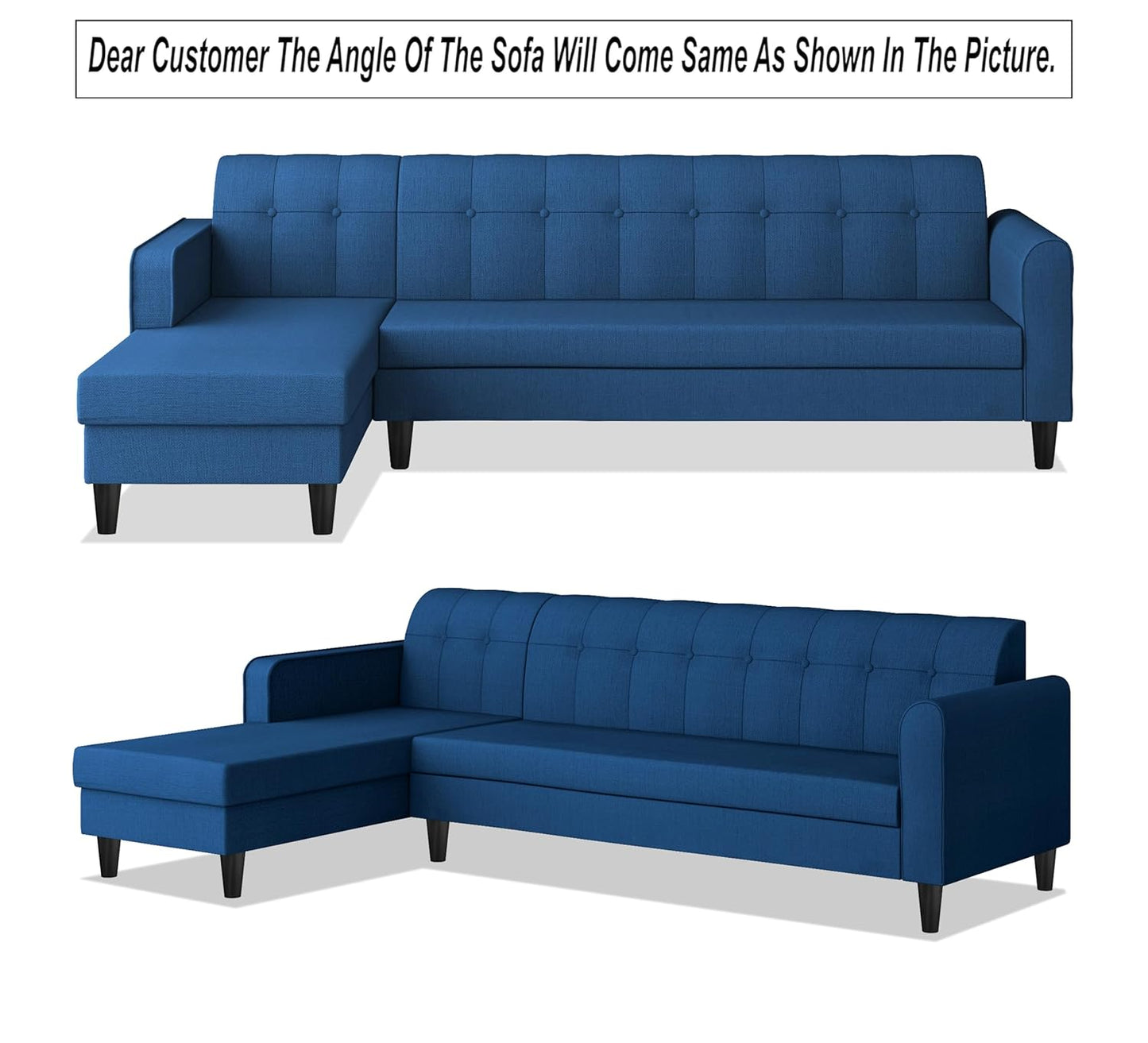Adorn India Rio Elegant L Shape 8 Seater Sofa Set with Center Table and 2 Ottoman Puffy (LHS) (Blue) (3 Year Warranty)