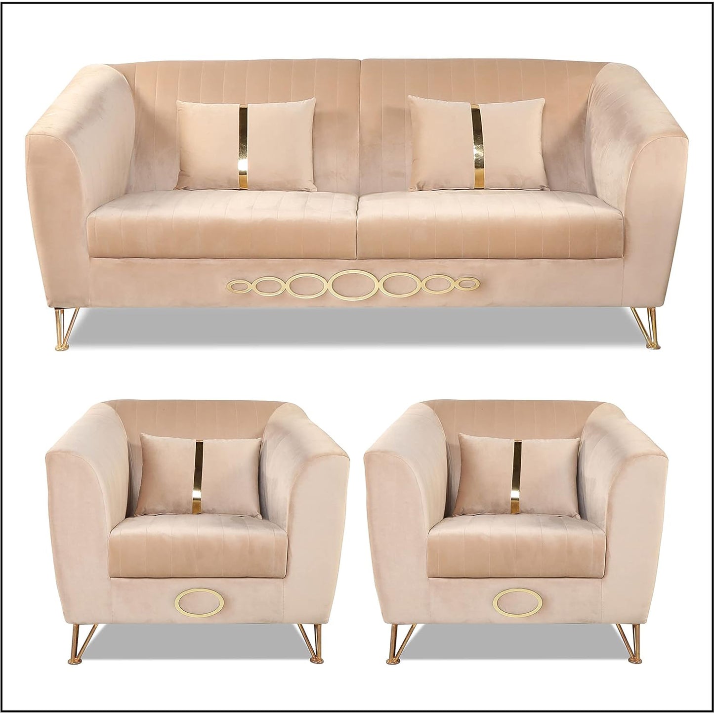 Adorn India Premium Camilla 3-1-1 5 Seater Sofa Set (Velvet Fabric Colour Beige)