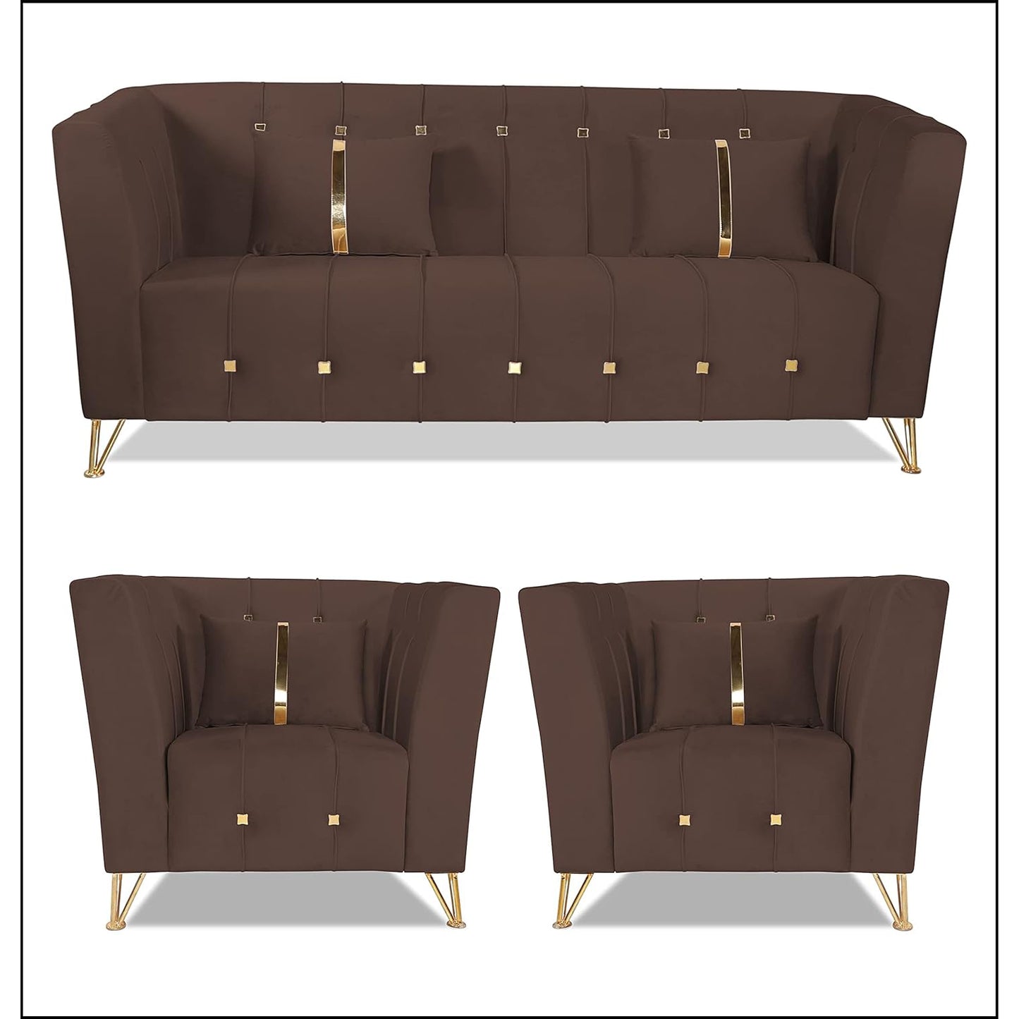 Adorn India Premium Lotus 3-1-1 5 Seater Sofa Set (Velvet Fabric Colour Brown)