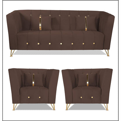Adorn India Premium Lotus 3-1-1 5 Seater Sofa Set (Velvet Fabric Colour Brown)