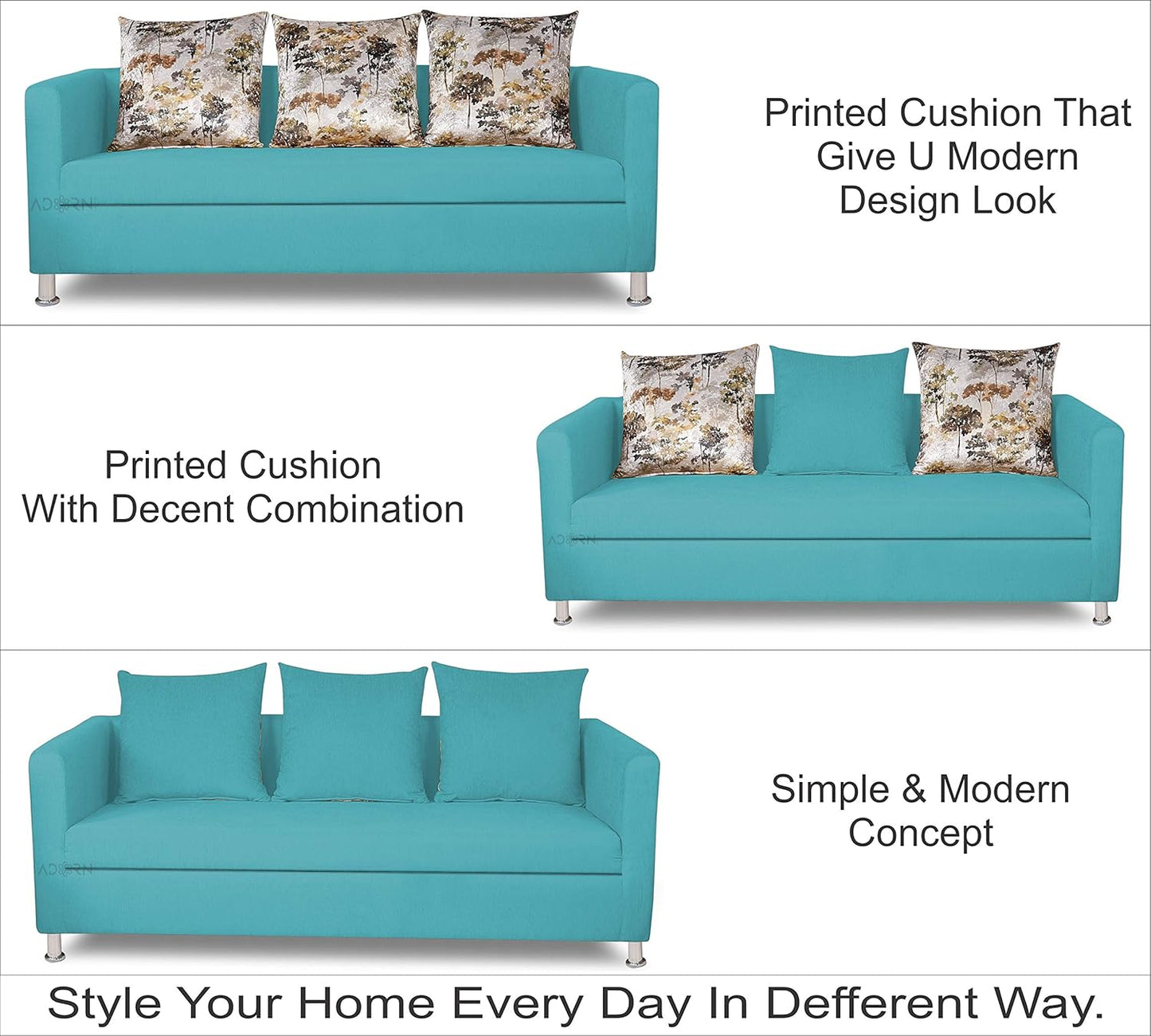 Adorn India Alita 3+2+1 Compact 6 Seater Sofa Set (Aqua Blue)
