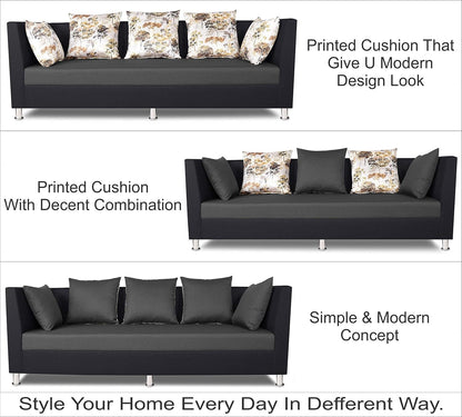Adorn India Alica 3+2+1 Six Seater Sofa Set (Dark Grey & Black)