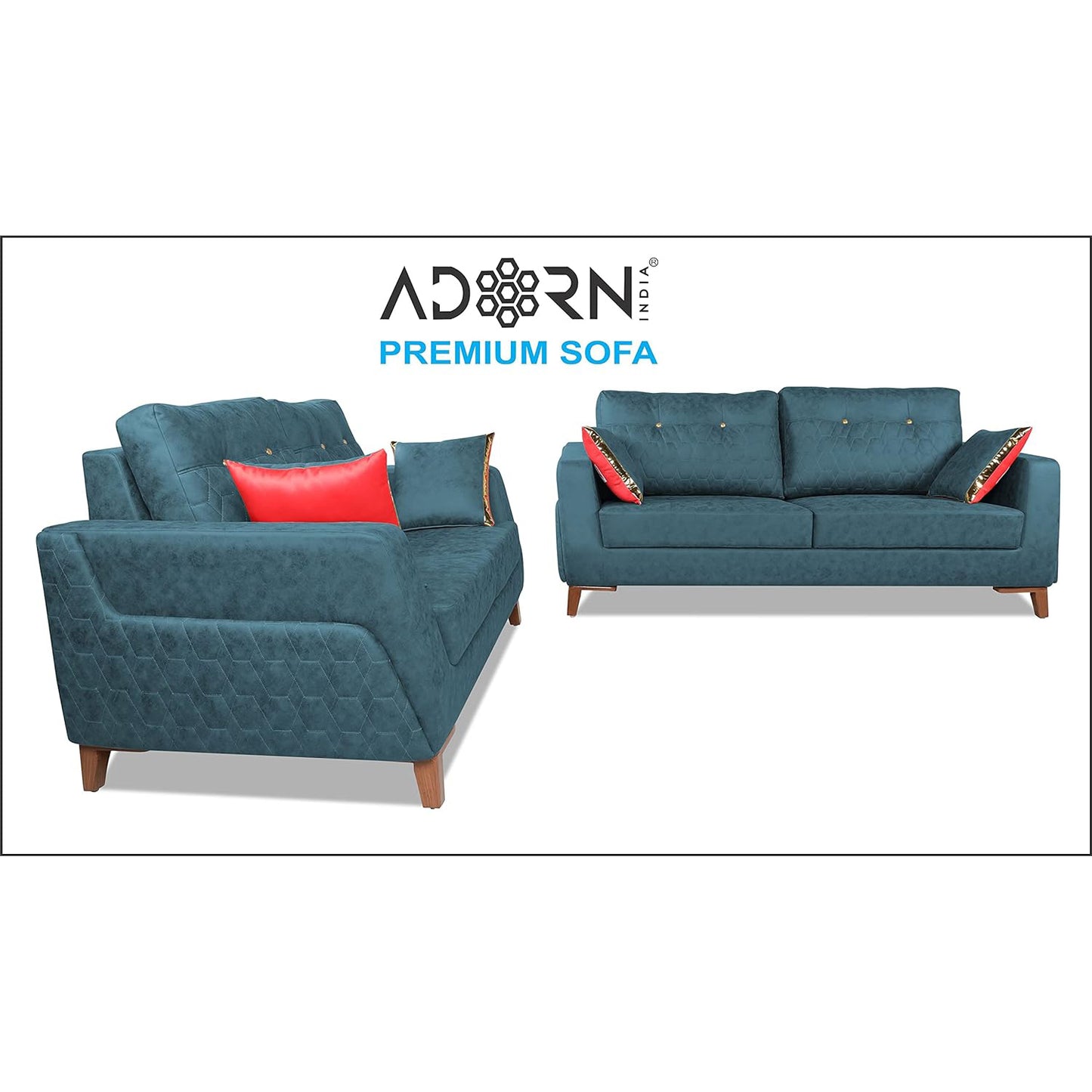 Adorn India Premium Phoenix 3+2 Five Seater Sofa Set (Leatherette Suede Fabric Colour Blue)