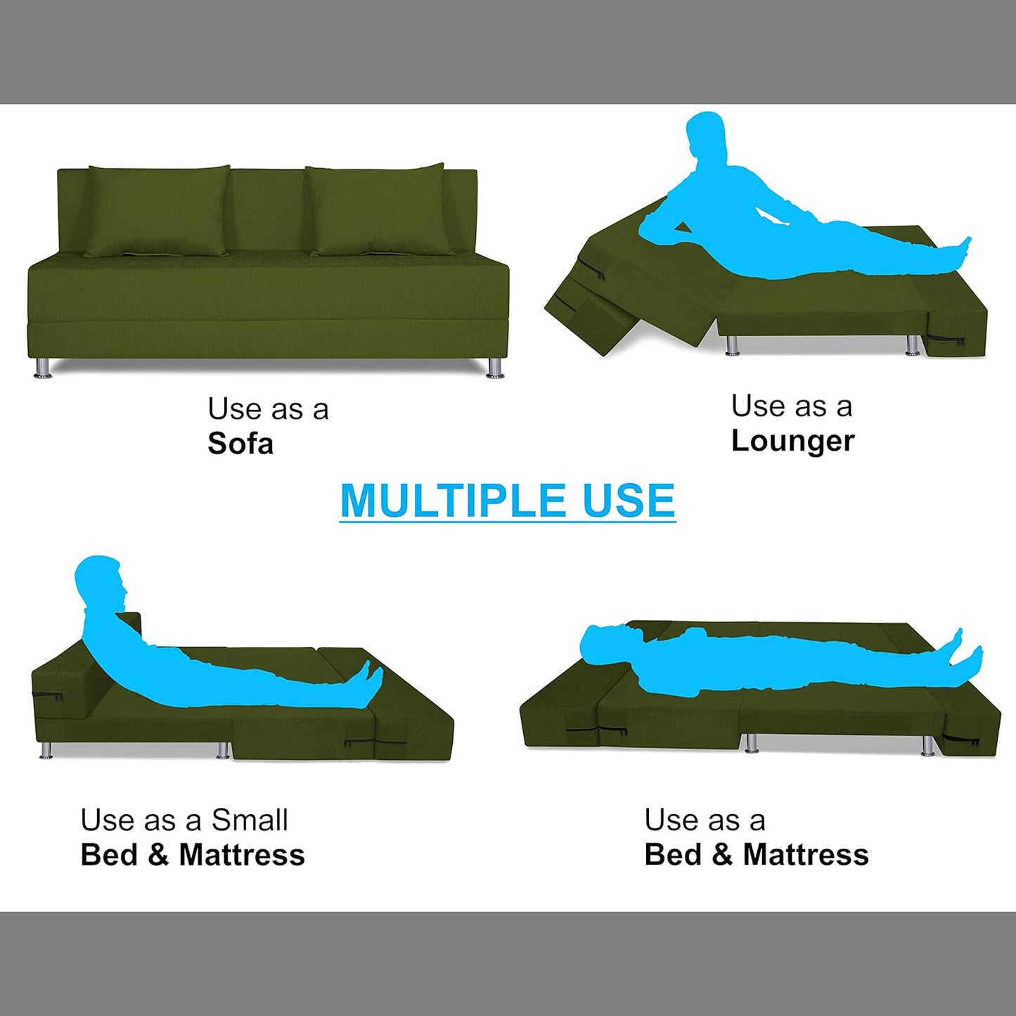 Adorn India Easy Alyn Plus Decent 4 Seater Sofa Cum Bed (6x6) (Green) (1 Year Warranty)