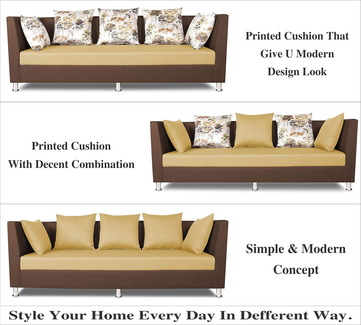 Adorn India Alita 3+2 Compact 5 Seater Sofa Set (Brown & Beige)