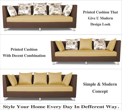 Adorn India Alita 3+2 Compact 5 Seater Sofa Set (Brown & Beige)