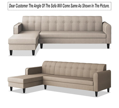 Adorn India Rio Elegant L Shape 8 Seater Sofa Set with Center Table and 2 Ottoman Puffy (LHS) (Beige) (3 Year Warranty)