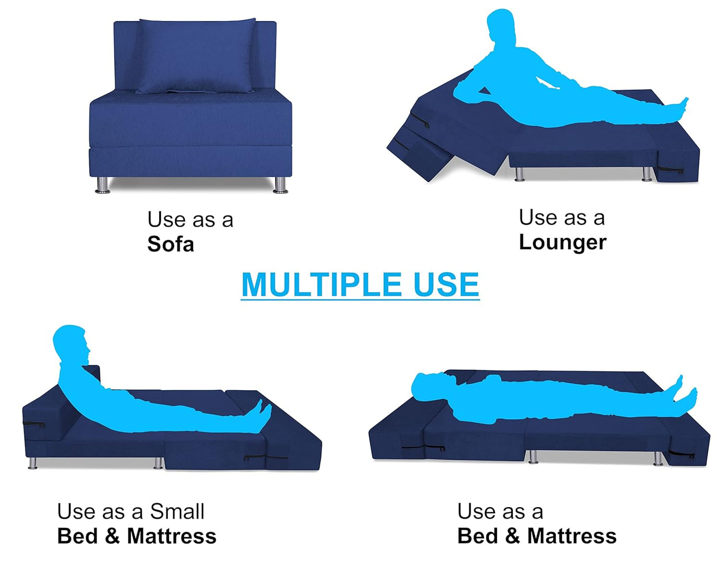 Adorn India Easy Alyn Plus Decent 2 Seater Sofa Cum Bed (3x6) (Blue) (1 Year Warranty)