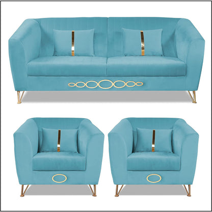 Adorn India Premium Camilla 3-1-1 5 Seater Sofa Set (Velvet Fabric Colour Aqua Blue)