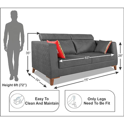 Adorn India Premium Pluto 3 Seater Sofa (Grey)