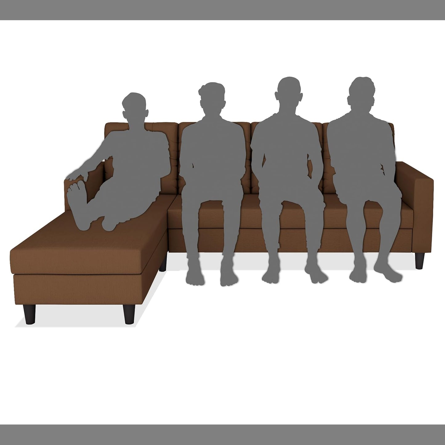 Adorn India Darcy L Shape 5 Seater Sofa Set (LHS) (Brown) (3 Year Warranty)
