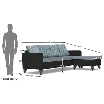 Adorn India Dorothy Blossom L Shape 5 Seater Sofa Set RHS (Black & Grey)