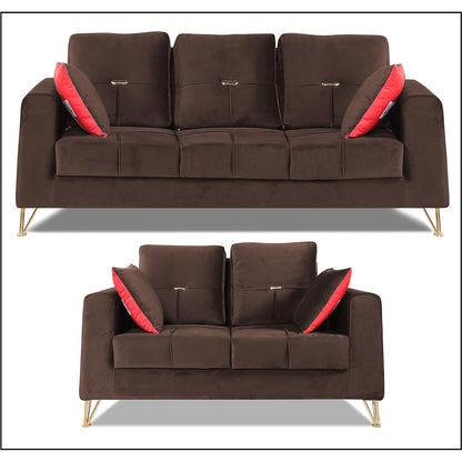 Adorn India Premium Morgan 3-2 5 Seater Sofa Set (Velvet Fabric Colour Brown)