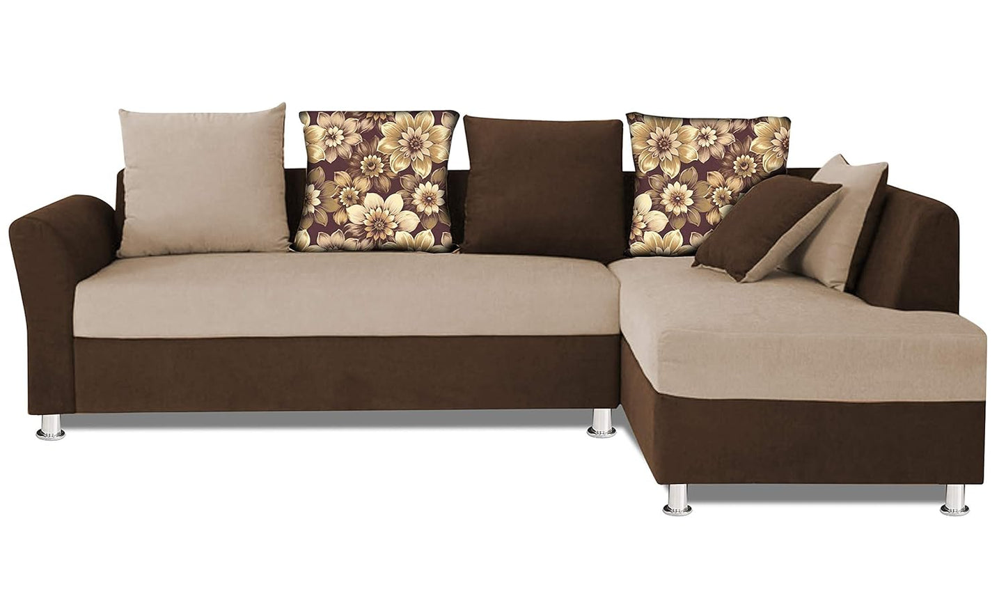 Adorn India (3 Years Warranty Boom 6 Seater Corner Sofa Floral Cushion Right Hand Side (Brown & Beige)