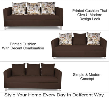 Adorn India Alita 3+2 Compact 5 Seater Sofa Set (Brown)
