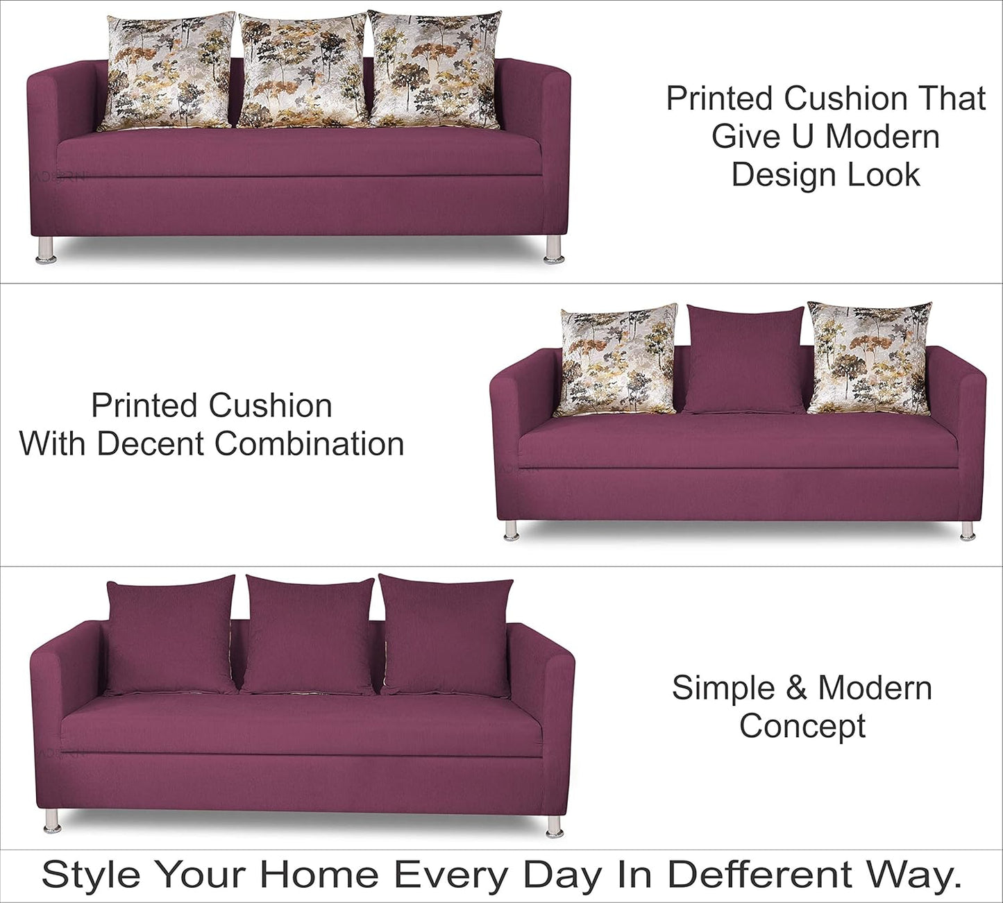 Adorn India Alita 3+2+1 Compact 6 Seater Sofa Set (Dark Purple)