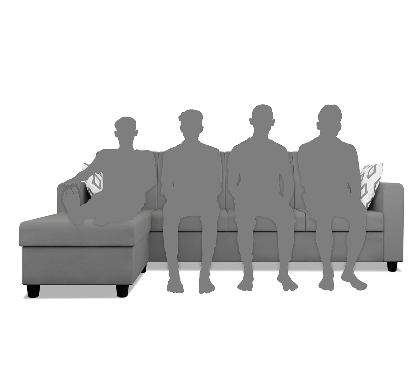 Adorn India Monteno L Shape 5 Seater Sofa Set LHS(Grey) (3 Year Warranty)