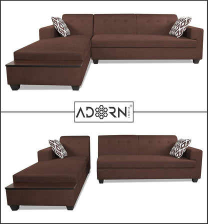 Adorn India Blazer L Shape 6 Seater Sofa Set (Left Side) (Brown)