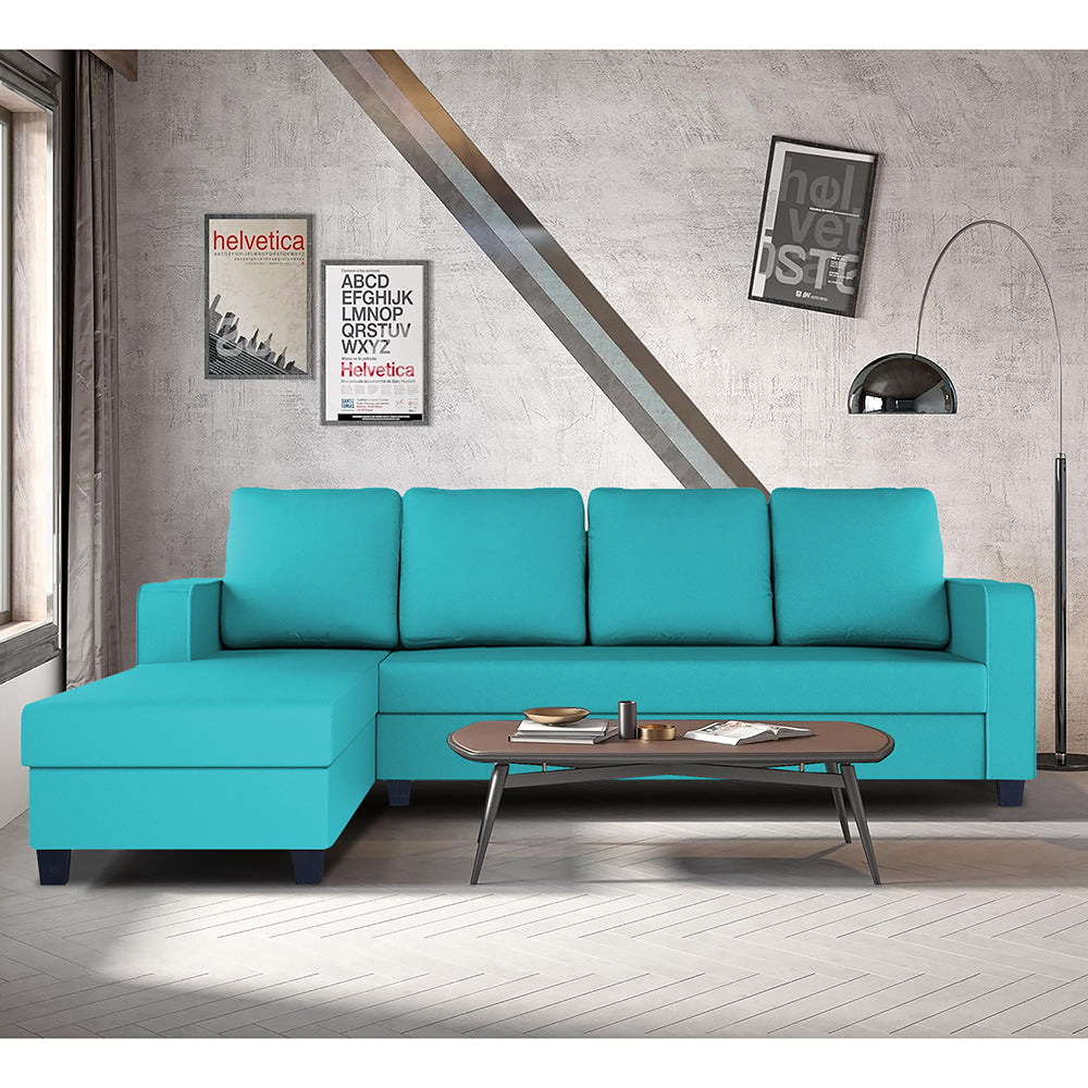 Adorn India Chandler Plain L Shape 6 Seater Sofa Set Lhs (Aqua Blue) (3 Year Warranty)