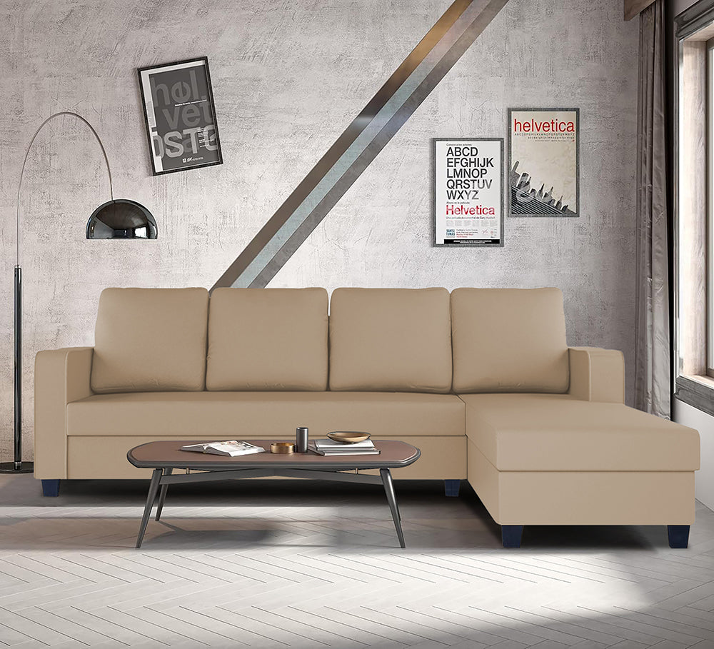 Adorn India Chandler Plain L Shape 6 Seater Sofa Set RHS (Beige) (3 Year Warranty)