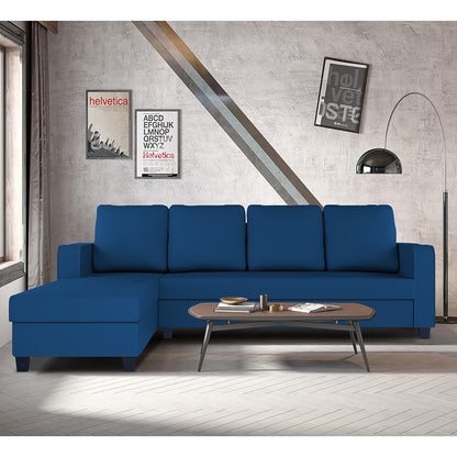 Adorn India Chandler Plain L Shape 6 Seater Sofa Set Lhs (Blue) (3 Year Warranty)