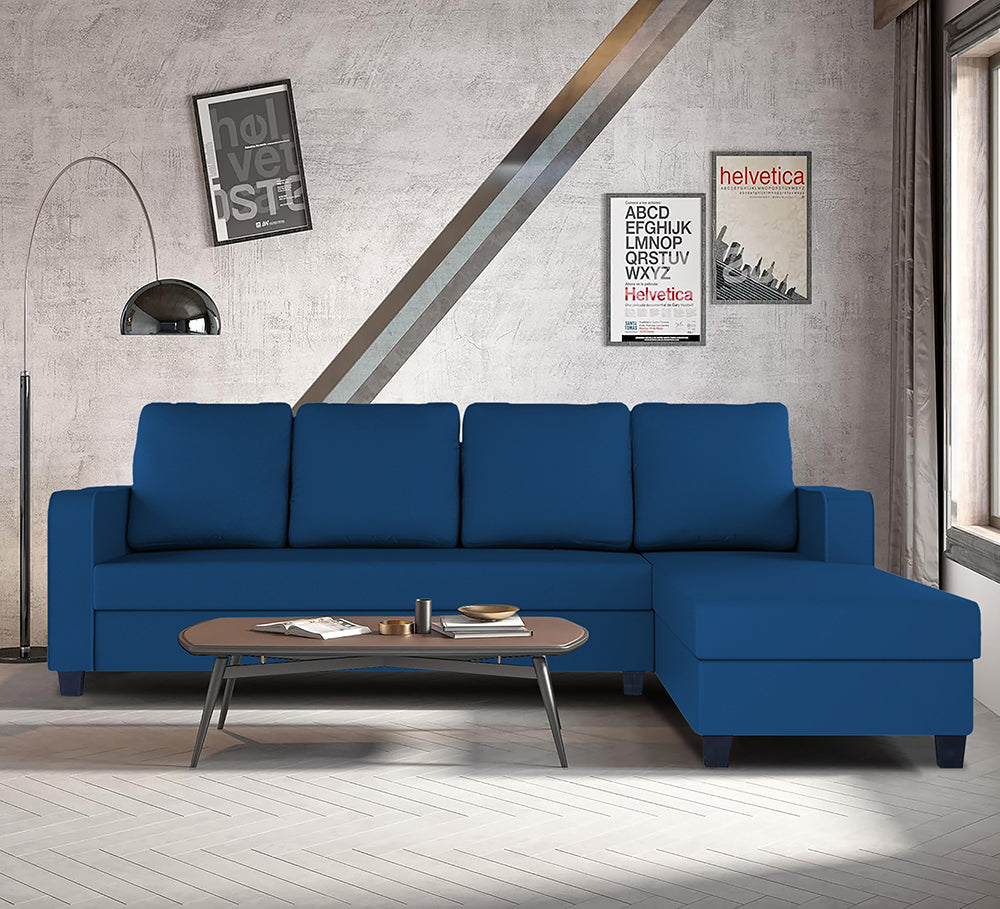 Adorn India Chandler Plain L Shape 6 Seater Sofa Set RHS (Blue) (3 Year Warranty)