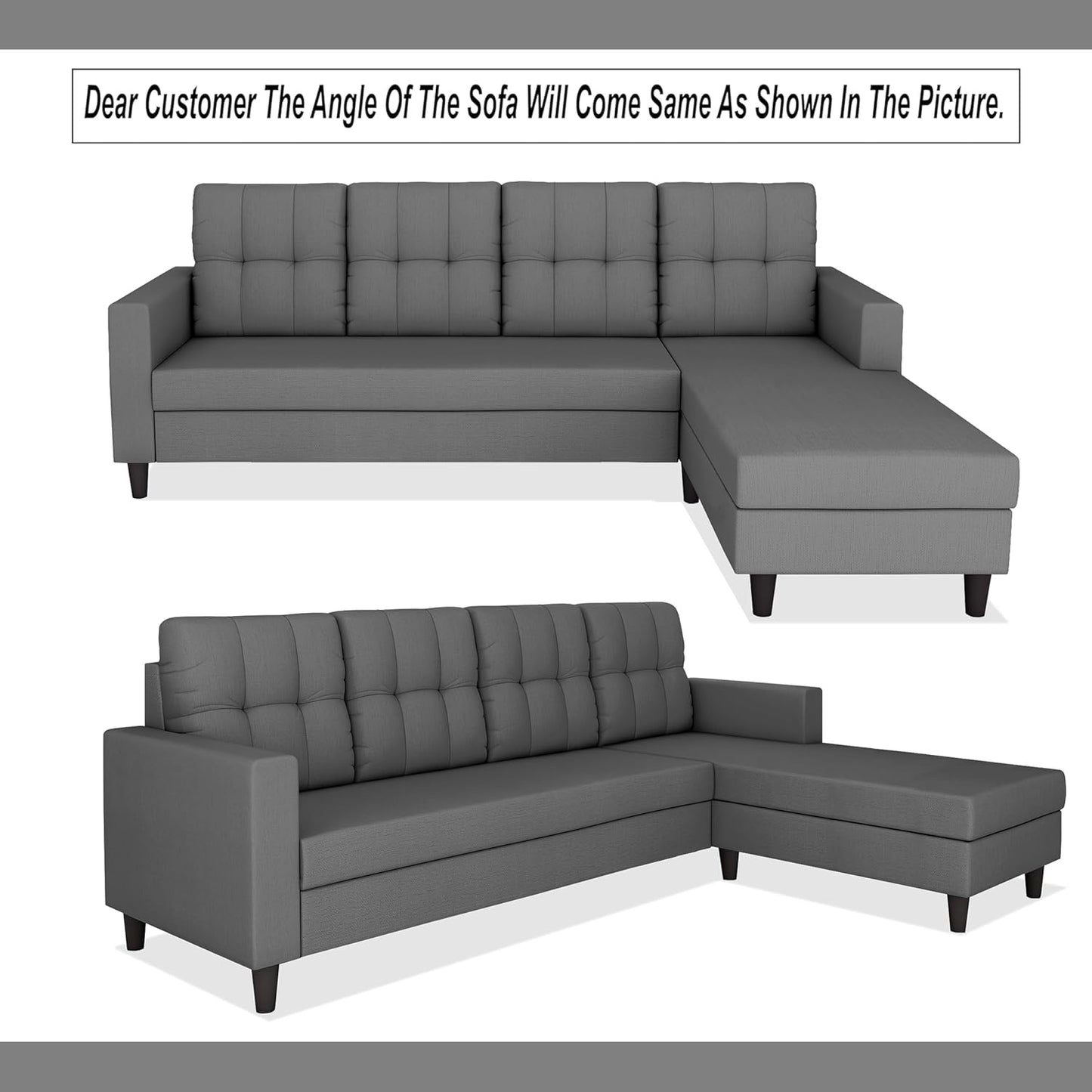 Adorn India Darcy L Shape 5 Seater Sofa Set (RHS) (Grey) (3 Year Warranty)