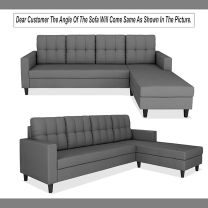 Adorn India Darcy L Shape 5 Seater Sofa Set (RHS) (Grey) (3 Year Warranty)