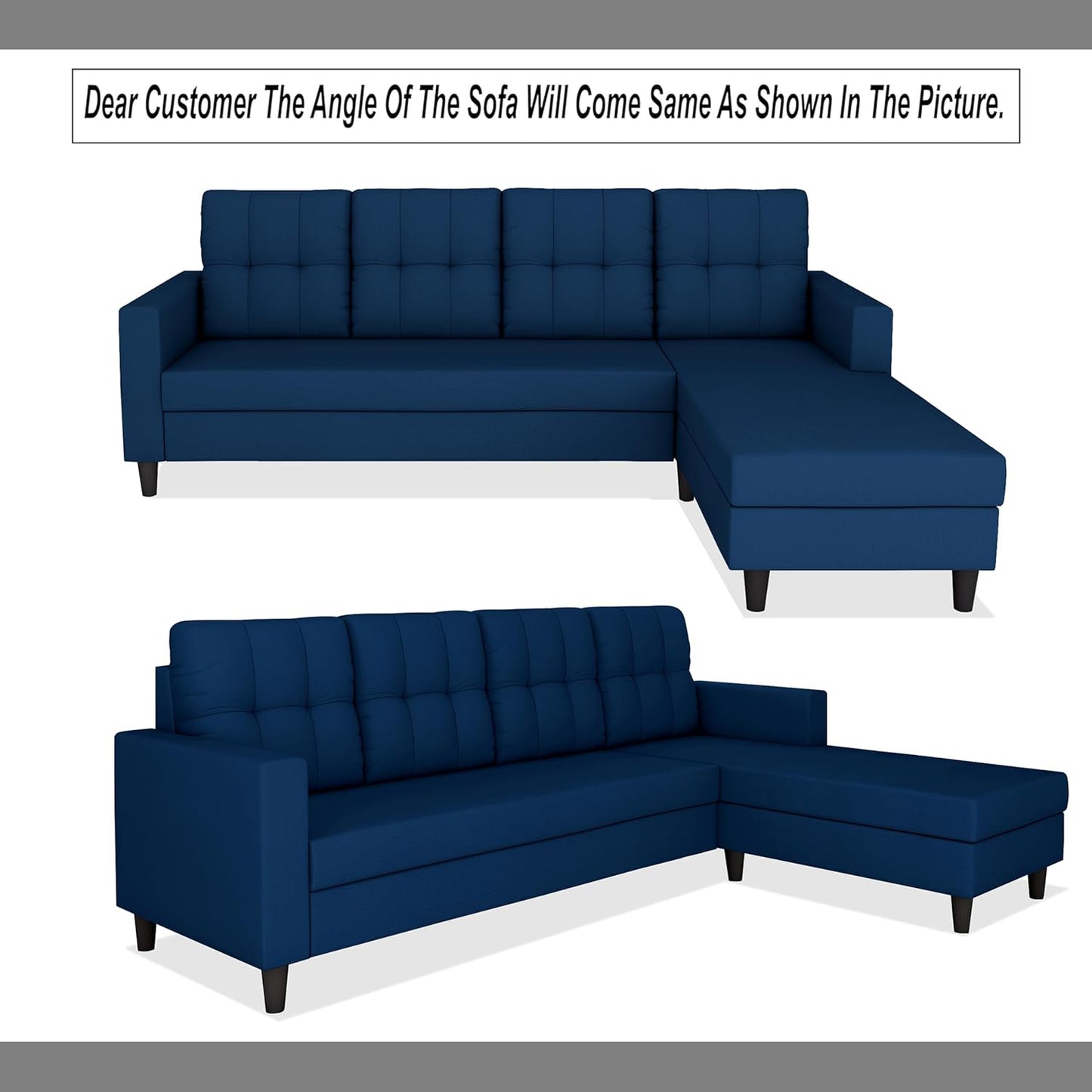 Adorn India Darcy L Shape 5 Seater Sofa Set (RHS) (Blue) (3 Year Warranty)