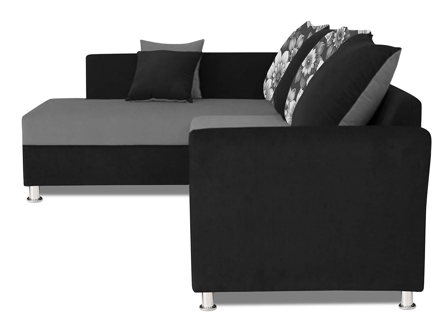 Adorn India (3 Years Warranty Boom 5 Seater Corner Sofa Floral Cushion Right Hand Side (Grey & Black)
