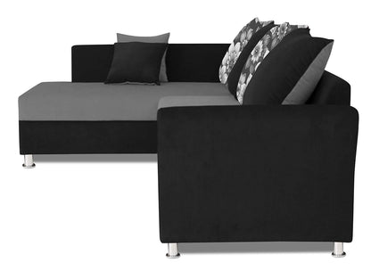 Adorn India (3 Years Warranty Boom 5 Seater Corner Sofa Floral Cushion Right Hand Side (Grey & Black)
